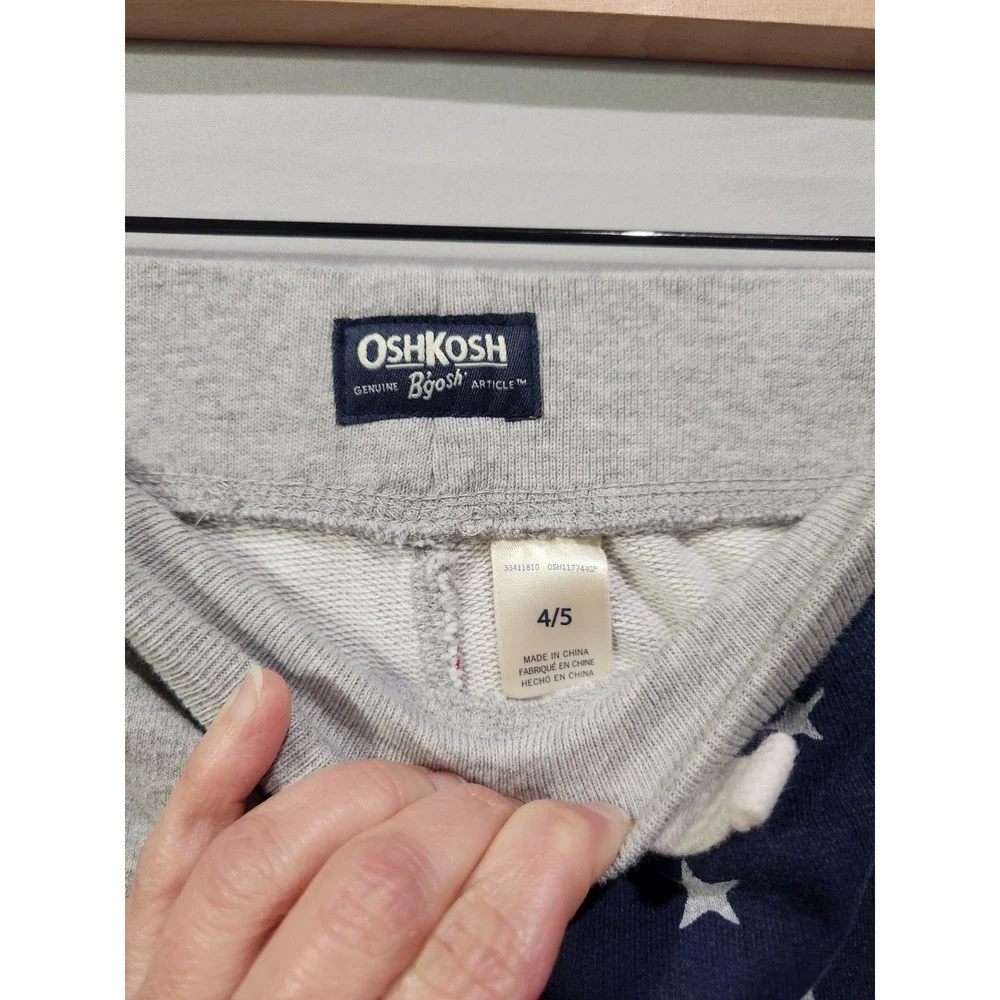 OshKosh B'gosh Boys 4/5 Red Blue Gray‎ Patriotic Flag Terry Shorts 4th Of July